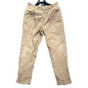 Polo Ralph Lauren Hammond Pant Mens Tan Corduroy Pleated Cuffed Trousers Fits 31